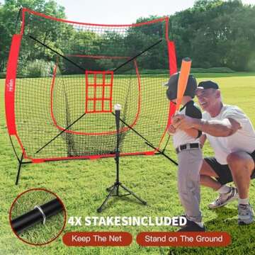 Hrabn Baseball Net Set 7 x 7ft Baseball Softball Practice Net with Batting Tee Ball Caddy Strike Zone Target and Travel Carry Bag for Batting and Pitching Portable Baseball Net Baseball Training