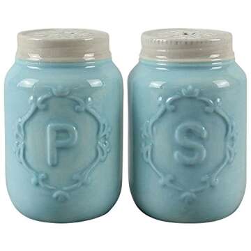 Miniature Ceramic Mason Jar-Shaped Salt & Pepper Shakers - Blue - 2.75" H