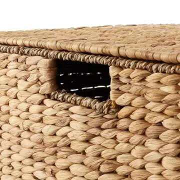 Casafield Rolling Storage Basket Cart with Lid and Locking Wheels, Natural - Handwoven Water Hyacinth Divided Recycling Sorting Bin for Kitchen, Laundry Room, Garage