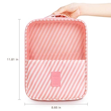 Mossio Pink Striped Shoe Bag Travel Organizer Storage Pouch