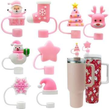 8pcs Christmas Straw Topper for Stanley Cup Accessories Santa Claus Christmas Tree 10mm Silicone Str...