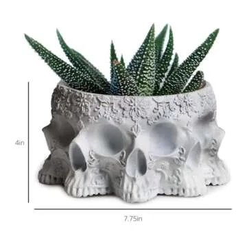GUTE Skull Planter Pot 4" Polyresin Gothic Flower Pot for Succulents, Unique Garden Decor, Halloween Skull Decorations for Home, Gothic Plant Holder for Small Flowers and Herbs