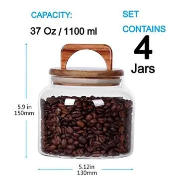 SAIOOL Glass Jars with Airtight Lid [Set of 4],Kitchen Canisters, Borosilicate Glass Storage Contain...