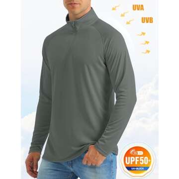 Men's Long Sleeve Sun Protection Hiking & Running Shirt - Quick Dry, Collared Neck, Dark Grey