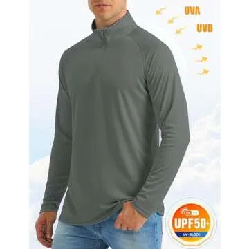 Men's Long Sleeve Sun Protection Hiking & Running Shirt - Quick Dry, Collared Neck, Dark Grey
