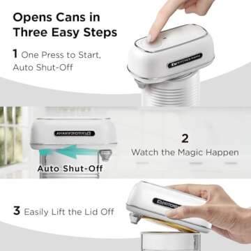 Kitchen Mama Orbit One Rechargeable Can Opener: Hands-Free, USB-C Charging, Auto Shut-Off, Smooth Edge, Professional Blade for Large Cans, with Elegant Storage Box (White)