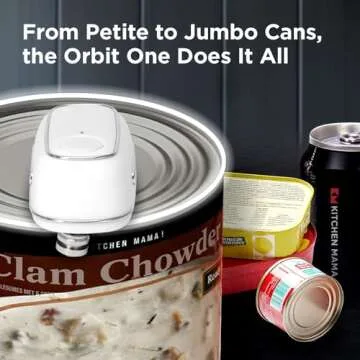 Kitchen Mama Orbit One Rechargeable Can Opener: Hands-Free, USB-C Charging, Auto Shut-Off, Smooth Edge, Professional Blade for Large Cans, with Elegant Storage Box (White)