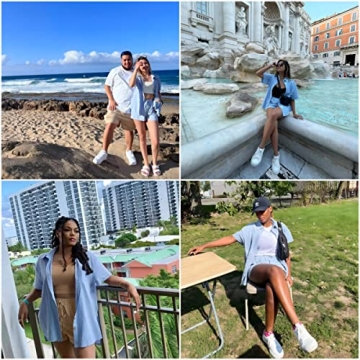 Stylish HOTOUCH Women’s V Neck Cotton Blouse Top Sky Blue