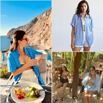 Stylish HOTOUCH Women’s V Neck Cotton Blouse Top Sky Blue