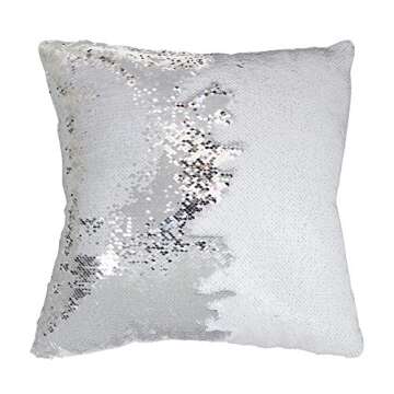 Play Tailor Sequin Pillow Cover Cushion Covers 16x16in Flip Sequins Decorative Throw Pillow Case, Silver and White