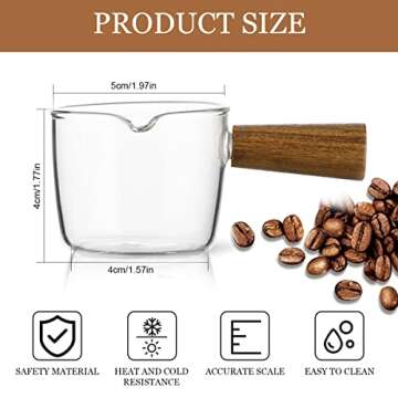 Single Spout Espresso Coffee Shot Glass with Wood Handle Measuring Cup Triple Pitcher Milk Cup Coffe...