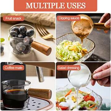 Single Spout Espresso Coffee Shot Glass with Wood Handle Measuring Cup Triple Pitcher Milk Cup Coffee Replacement Carafe for Barista Milk Espresso Making, 75 ml (2 Pieces)