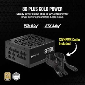 Corsair SF850L Fully Modular Low-Noise SFX Power Supply - ATX 3.0 & PCIe 5.0 Compliant - Quiet 120mm PWM Fan - 80 Plus Gold Efficiency - Zero RPM Mode - 105°C-Rated Capacitors - Black (Renewed)