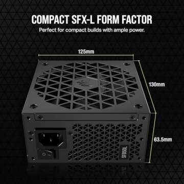 Corsair SF850L Fully Modular Low-Noise SFX Power Supply - ATX 3.0 & PCIe 5.0 Compliant - Quiet 120mm PWM Fan - 80 Plus Gold Efficiency - Zero RPM Mode - 105°C-Rated Capacitors - Black (Renewed)