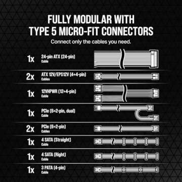 Corsair SF850L Fully Modular Low-Noise SFX Power Supply - ATX 3.0 & PCIe 5.0 Compliant - Quiet 120mm PWM Fan - 80 Plus Gold Efficiency - Zero RPM Mode - 105°C-Rated Capacitors - Black (Renewed)