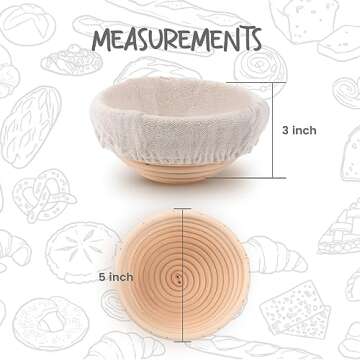 DOYOLLA Mini Bread Dough Proofing Basket & Liner (Set of 6, 5 inch), Sourdough Bread Bakery Bowls for Professional & Home Bakers