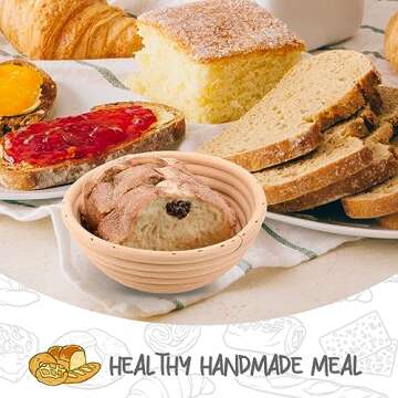 DOYOLLA Mini Bread Dough Proofing Basket & Liner (Set of 6, 5 inch), Sourdough Bread Bakery Bowls for Professional & Home Bakers