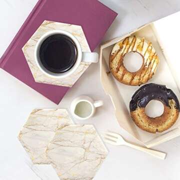 Marble Coasters for Drinks Absorbent with Cork Base, 8pcs Drink Coasters for Wooden Table with Metal...