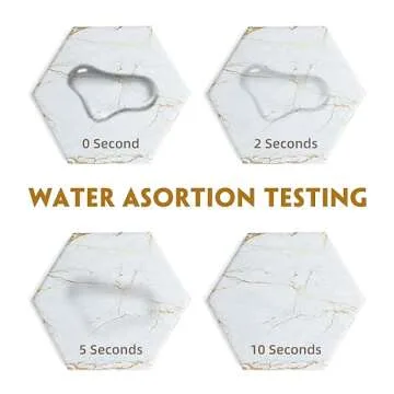 Marble Coasters for Drinks Absorbent with Cork Base, 8pcs Drink Coasters for Wooden Table with Metal Holder, Gold Ceramic Cup Coaster Set Rustic Home Decor for Living Room Bar - Housewarming Gifts