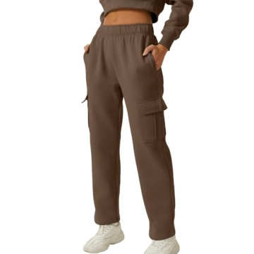 QINSEN Plus Size Fleece Sweatpants in Brown for Women