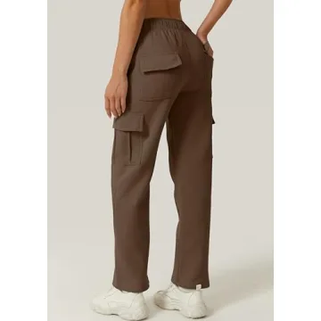 QINSEN Plus Size Fleece Sweatpants in Brown for Women