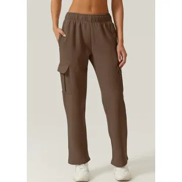 QINSEN Plus Size Fleece Sweatpants in Brown for Women