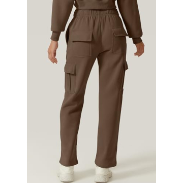 QINSEN Plus Size Fleece Sweatpants in Brown for Women