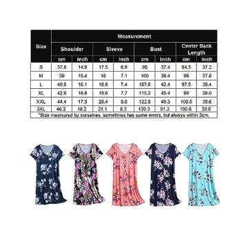 Ekouaer Women's Nightshirt Short Sleeve Button Down Nightgown V-Neck Sleepwear Pajama Dress