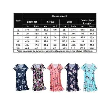Ekouaer Women's Nightshirt Short Sleeve Button Down Nightgown V-Neck Sleepwear Pajama Dress