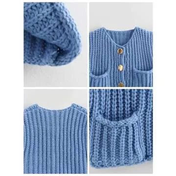 Megfie Womens Oversized Cardigan Sweaters Chunky Sweater Tank Tops Knit Vest Cropped Knitted Sweater Vest for Women Blue