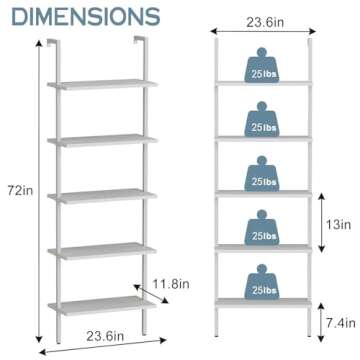 aboxoo Ladder Shelf 2 PCS White Bookshelf 5-Tier Wooden Open Shelf Wall-Mounted Wood Rack Industrial Modern Plant Flower Stand Utility Organizer Bookcase Metal Frame Furniture Office Kitchen Bedroom