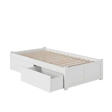 AFI Concord Twin XL Size Platform Bed with Footboard & Storage Drawers in White
