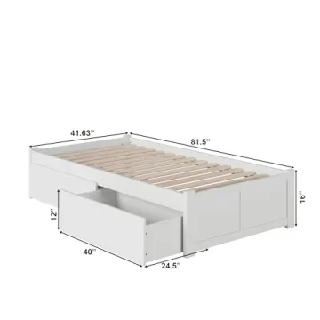 AFI Concord Twin XL Platform Bed with Storage in White