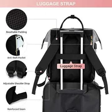 LOVEVOOK Laptop Backpack for Women, 17 Inch Waterproof Travel Backpack Purse,Work Nurse Bag with USB Port,Casual Business Computer Backpacks for Personal Item Carry on, Black-Grey