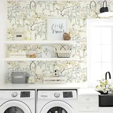 Orainege Floral Peel and Stick Wallpaper Vintage Floral Contact Paper 17.7in ×118.1in Beige Floral Wallpaper Peel and Stick Removable Wallpaper for Bathroom Wall Paper Waterproof Adhesive Wallpaper