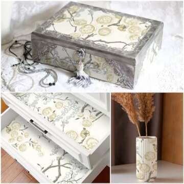 Orainege Floral Peel and Stick Wallpaper Vintage Floral Contact Paper 17.7in ×118.1in Beige Floral Wallpaper Peel and Stick Removable Wallpaper for Bathroom Wall Paper Waterproof Adhesive Wallpaper