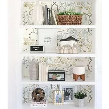 Orainege Floral Peel and Stick Wallpaper Vintage Floral Contact Paper 17.7in ×118.1in Beige Floral Wallpaper Peel and Stick Removable Wallpaper for Bathroom Wall Paper Waterproof Adhesive Wallpaper