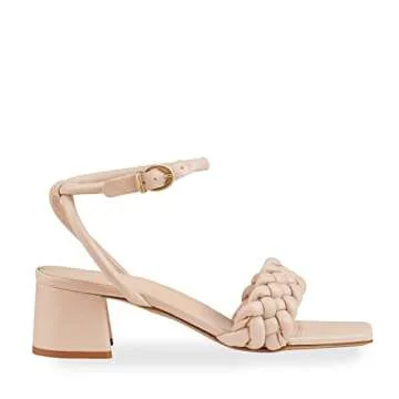 Rilista Women's Nude Braided Open Toe Ankle Strap Low Block Chunky Heels Sandals Party Dress Pumps Shoes 5.5