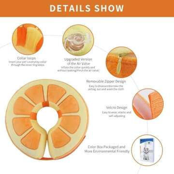 IEUUMLER Inflatable Recovery Dog Collar, Protective Donut Cone, Adjustable Soft Collar for Dog and Cat After Surgery Prevent from Biting & Scratching EU002 - Orange M