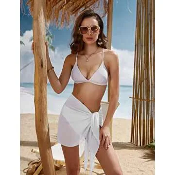 Ekouaer Womens Beach Short Sarong Chiffon Cover Up Solid Color Wrap (White, XX-Large)