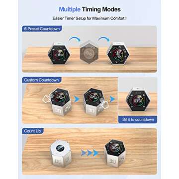 Ticktime Pomodoro Timer, Productivity Timer Cube, Magnetic Flip Hexagon Timer, Mute & Adjustable Sound Alert, for Work, Office, ADHD, Study, Task, 3/5/10/15/25/30min & Custom Countdown - Gray