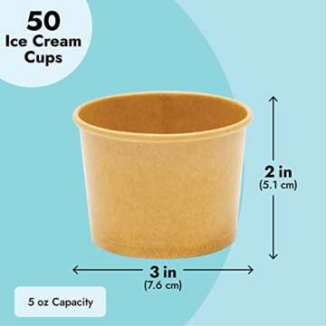Juvale 50 Pack Brown Paper Ice Cream Cups, Disposable Dessert Bowls for Sundae Bar, Frozen Yogurt (5 ounces)