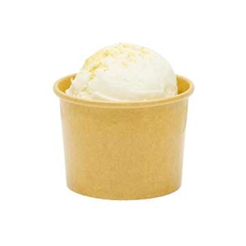 Juvale 50 Pack Brown Paper Ice Cream Cups, Disposable Dessert Bowls for Sundae Bar, Frozen Yogurt (5 ounces)
