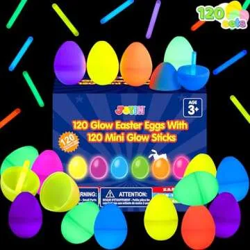 JOYIN 72 Pcs Easter Eggs with 72 Mini Glow Sticks for Kids Glow-In-The-Dark Basket Stuffers Fillers Gift, Easter Egg Hunt Game Party Favors Decorations Supplies, Classroom Prizes