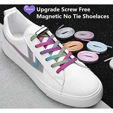 nikwesm Magnetic No Tie Elastic Shoe Laces for Kids Adults, No screw, One Size Fits All (silver rain...