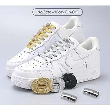 nikwesm Magnetic No Tie Elastic Shoe Laces for Kids Adults, No screw, One Size Fits All (silver rainbow)