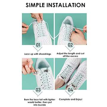 nikwesm Magnetic No Tie Elastic Shoe Laces for Kids Adults, No screw, One Size Fits All (silver rainbow)