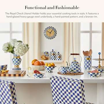 MACKENZIE-CHILDS Enamel Utensil Holder, Kitchen Utensil Holder for Countertop, Storage Caddy, Blue-a...