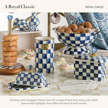 MACKENZIE-CHILDS Enamel Utensil Holder, Kitchen Utensil Holder for Countertop, Storage Caddy, Blue-and-White Royal Check