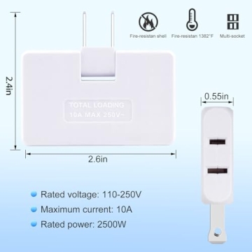 Compact 3 Pack AC Flat Wall Outlet Extender for Home and Travel